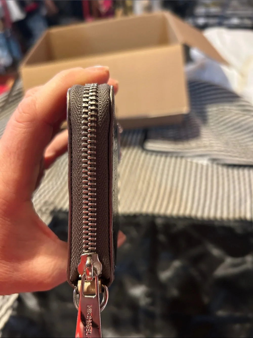 Michael Kors Metallic Brown Logo Zip Wallet with Gold Plate